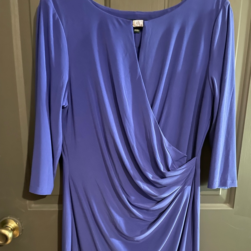 Ralph Lauren Blue Asymmetrical Ruched Long Sleeve Dress